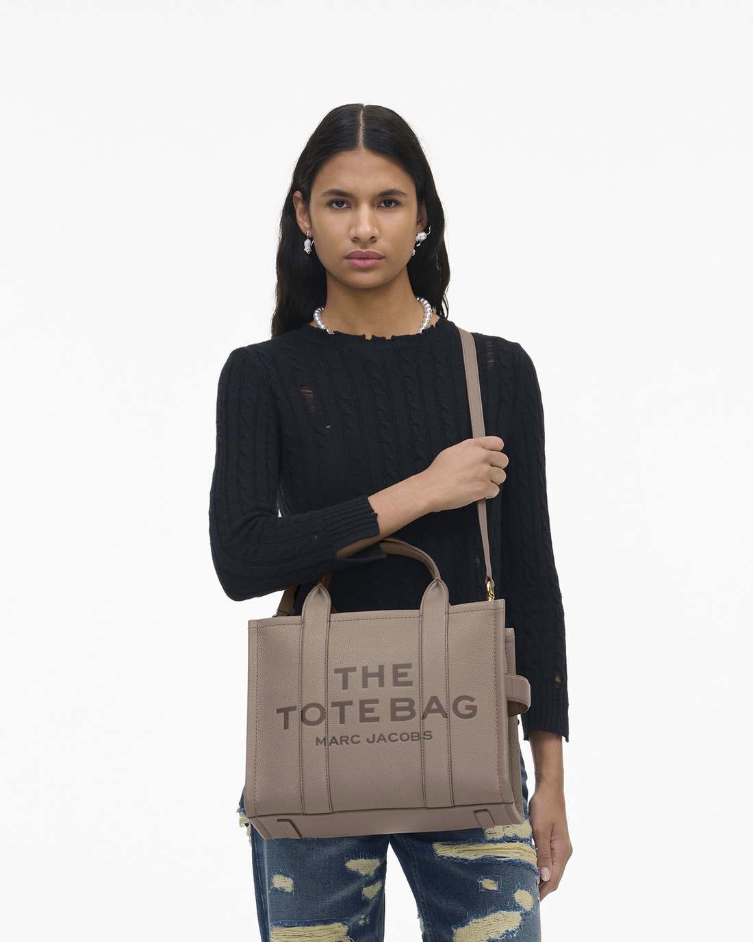 Marc Jacobs The Leather Medium Tote Bag Cement